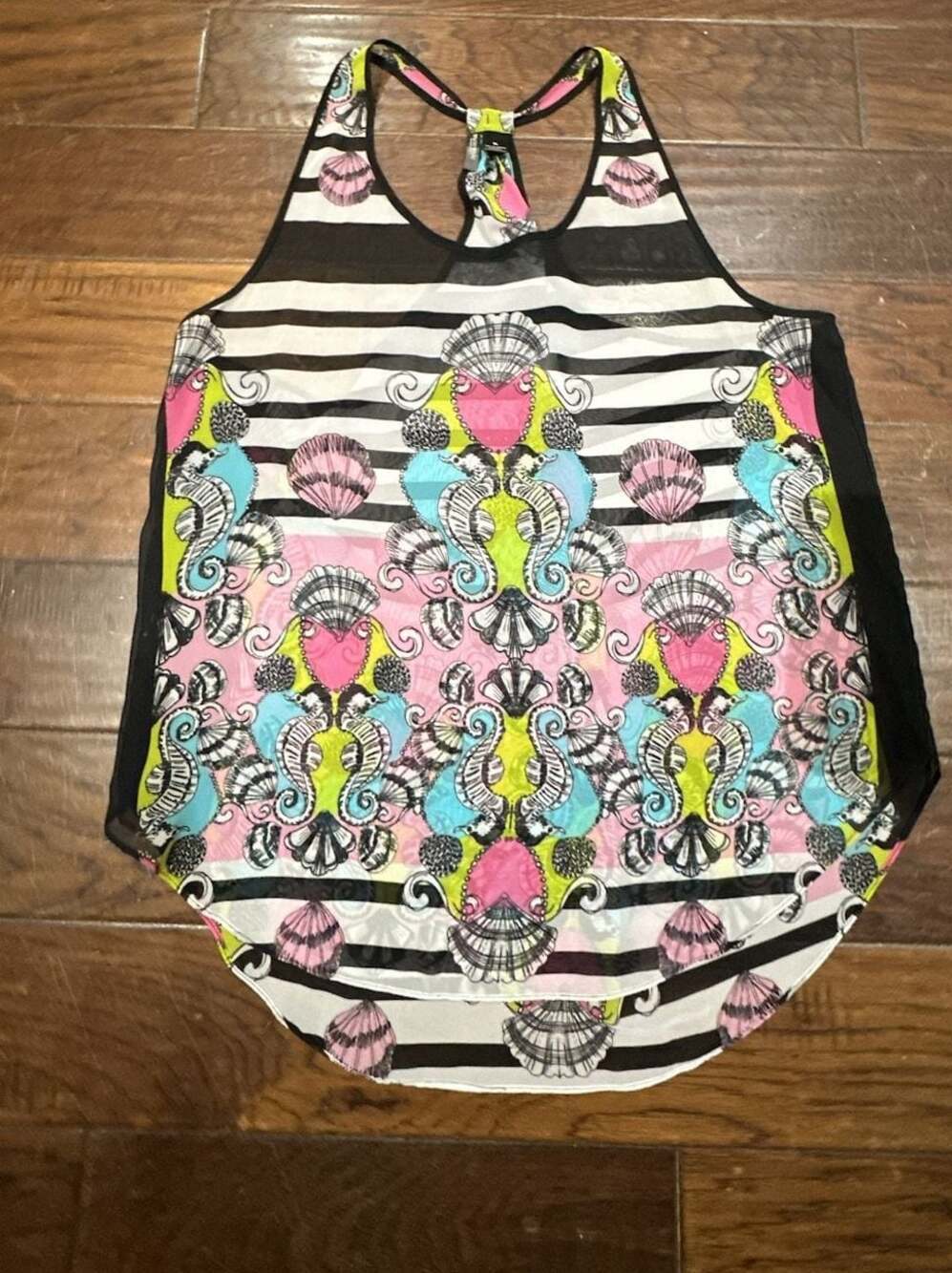 Bisou Bisou Racerback Tank Top Size XL Seahorse Shell Print